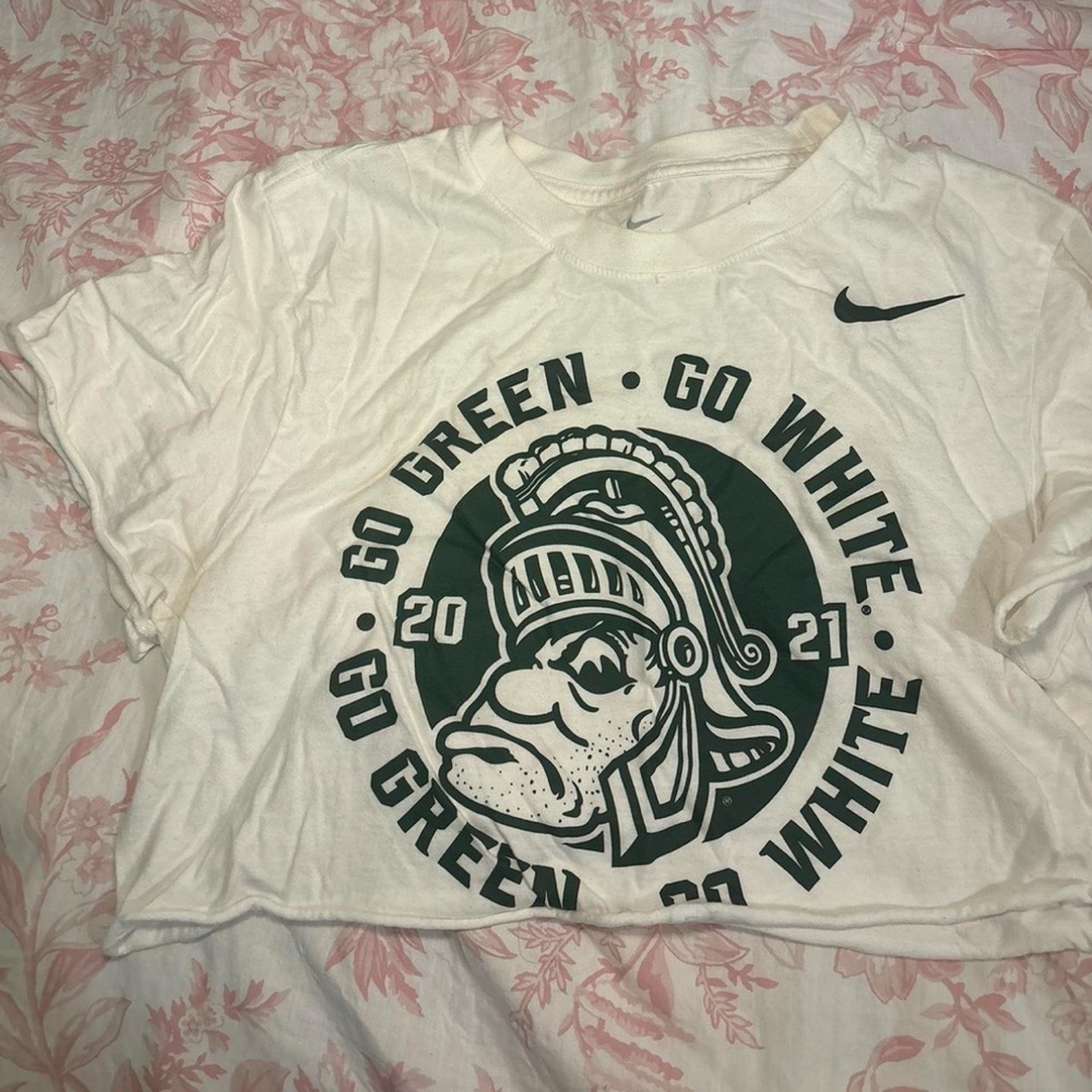 Nike White and Green michigan state Spartan Crop Top